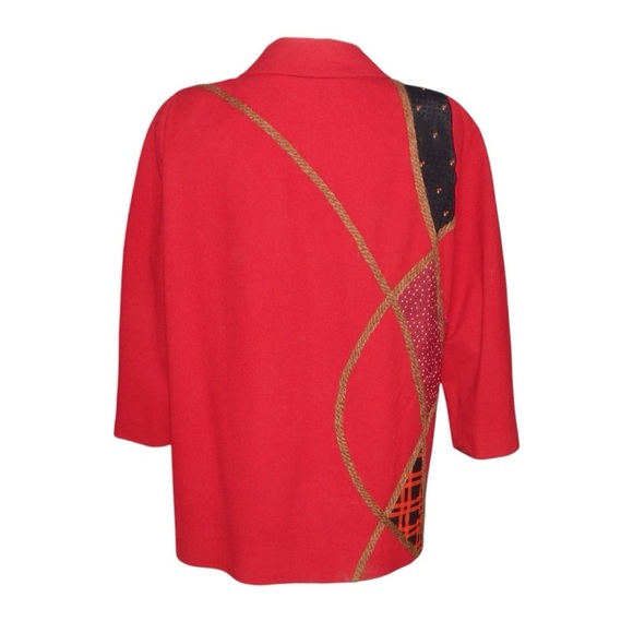 KOOS Van Den Akker Vintage 80s Jacket Wool Art To Wear Patchwork Red Size 8 - Picture 7 of 13